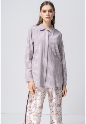 Two Tone Printed Back Striped Concealed Button Shirt