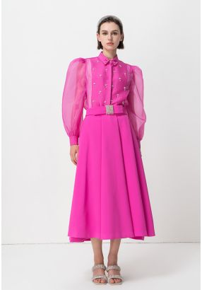 Embellished Crystal Maxi Box Pleated Skirt