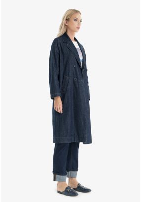Denim Double Breasted Midi Jacket