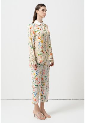 High-Waist Printed Floral Trouser