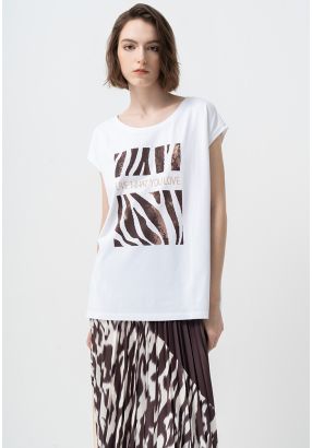 Printed Motif Cap Sleeves T-shirt