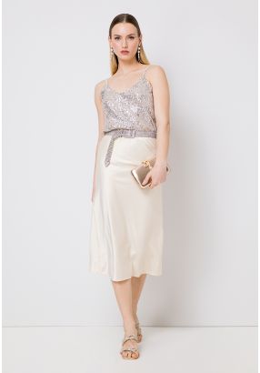 Straight Solid Skirt With Elasticated Waistband
