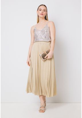 Knitted Lurex Pleated Maxi Skirt