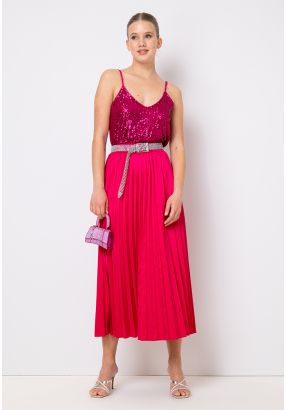 Solid Pleated Maxi Skirt