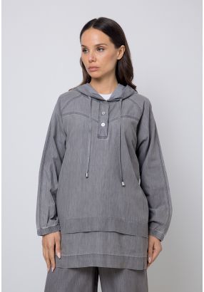 Single Tone Long Sleeve Hooded Shirt