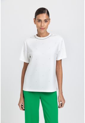 Crystal Embellished Solid T-Shirt