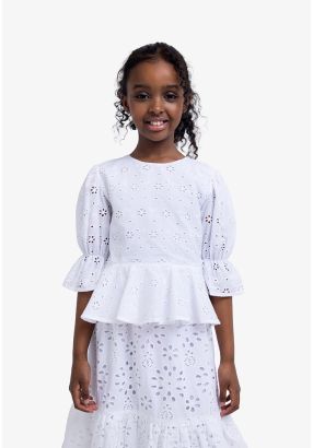 Solid Floral Schiffli Blouse