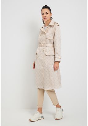 Monogram Print Belted Coat