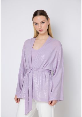 Lurex Belted long Sleeve Kimono