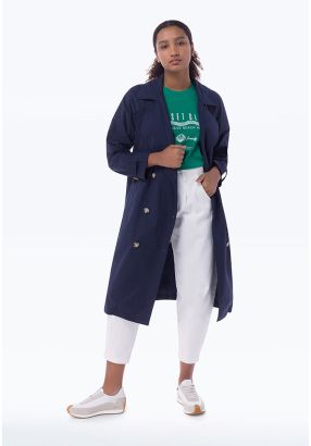 Double Breasted Solid Long Trench Coat