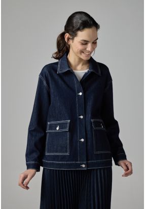 Front Flap Pockets Solid Denim Jacket