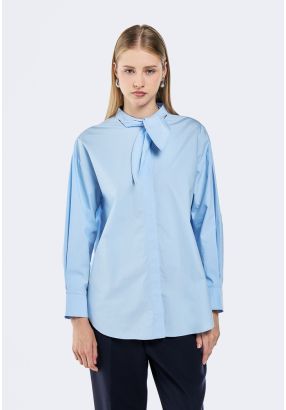 Solid Tie Neck Shirt