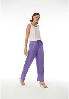 Satin Textured Solid Straight Leg Trouser