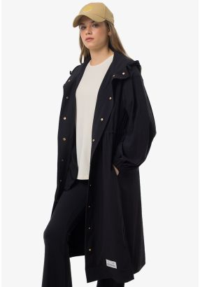 Drawstring Waist Solid Long Outer Jacket