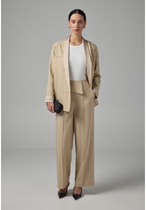Basic Front Pin Tuck Wide Leg Trousers
