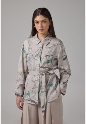 Front Pockets Chains Print Shirt