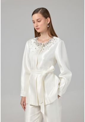 Crystal Embellished Belted Jacket