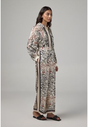 Wide Leg Straight Cut Printed Trousers