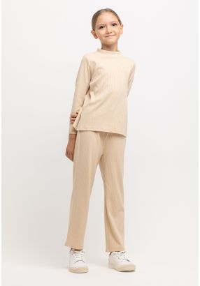 Wide Leg Ribbed High Rise Basic Pants