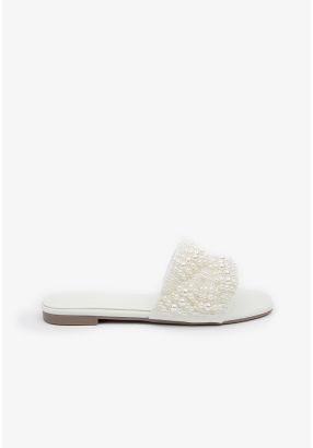 Solid Faux Pearls Embellished Flats