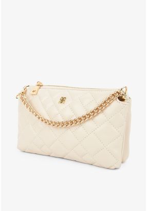 Quilted Metallic Emblem Crossbody Bag