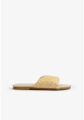 Criss Cross Straw Strap Flat Slides