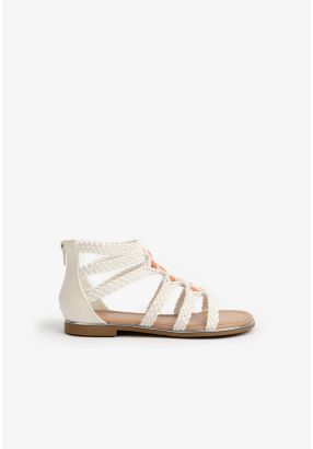 Woven Beaded Ankles Flat Sandals