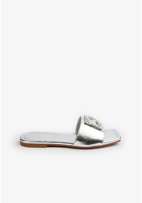 Faux Pearls Embellished Shimmery Slides