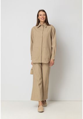 Textured Wide Leg High Waist Trouser