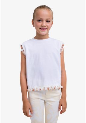 Pom Pom Embellished Solid T Shirt