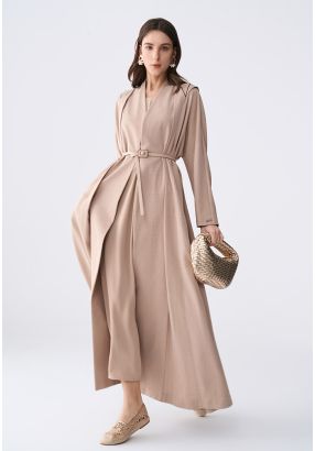 Crinkled Belted Solid Abaya