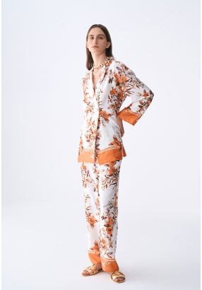 Floral Print Straight Cut Trousers
