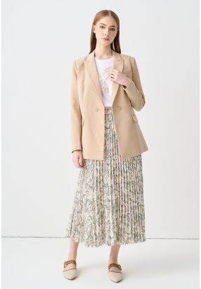 Pleated Printed Maxi Skirt