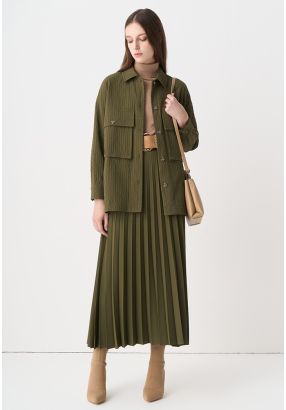 Solid Pleated Flared Maxi Skirt