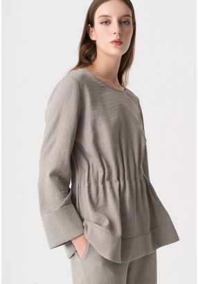 Crinkled Elasticated Waist Solid Blouse