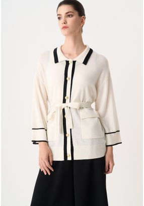 Contrast Knitted Belted Cardigan