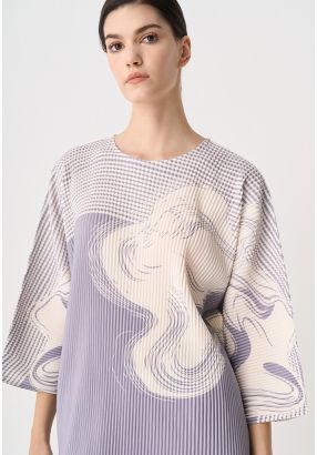 Contrast Printed Pleated Blouse