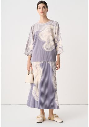 Contrast Printed Pleated Skirt
