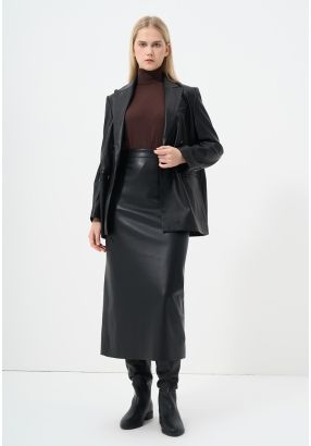 Single Tone Faux Leather Skirt