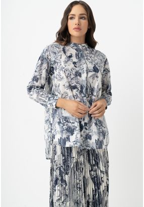 Allover Printed Mandarin Neck Shirt