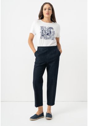 Solid Straight Legs Denim Trouser