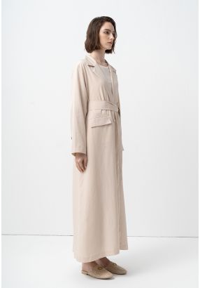 Solid Notched Collar Belted Jacket