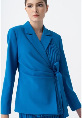 Solid Pleated Long Sleeves Blazer