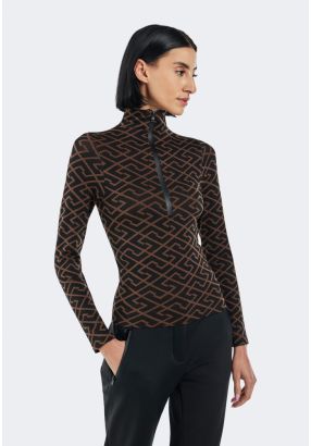 Contrast Zippered Turtleneck Top