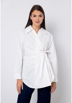 Solid Side Tie Long Sleeve Shirt