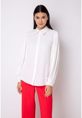 Pleated Balloon Sleeve Solid Shirt