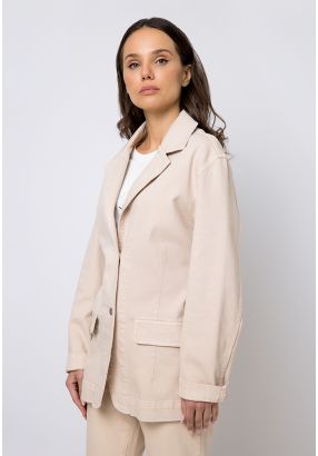 Solid Notched Collar Denim Blazer
