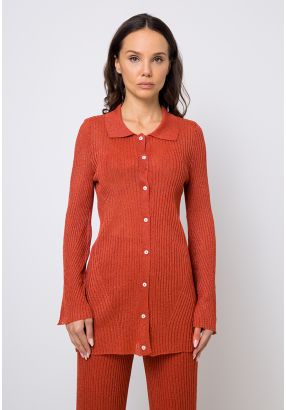 Ribbed Lurex Long Sleeve Shirt