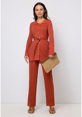 Ribbed Lurex Straight Leg Trouser