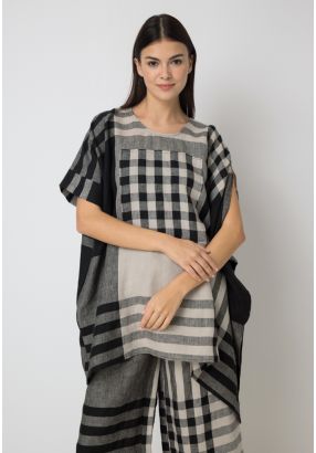 Checked Oversized Side Slit Blouse